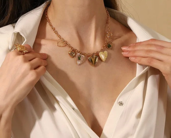 Golden Garden Heart Charm Necklace