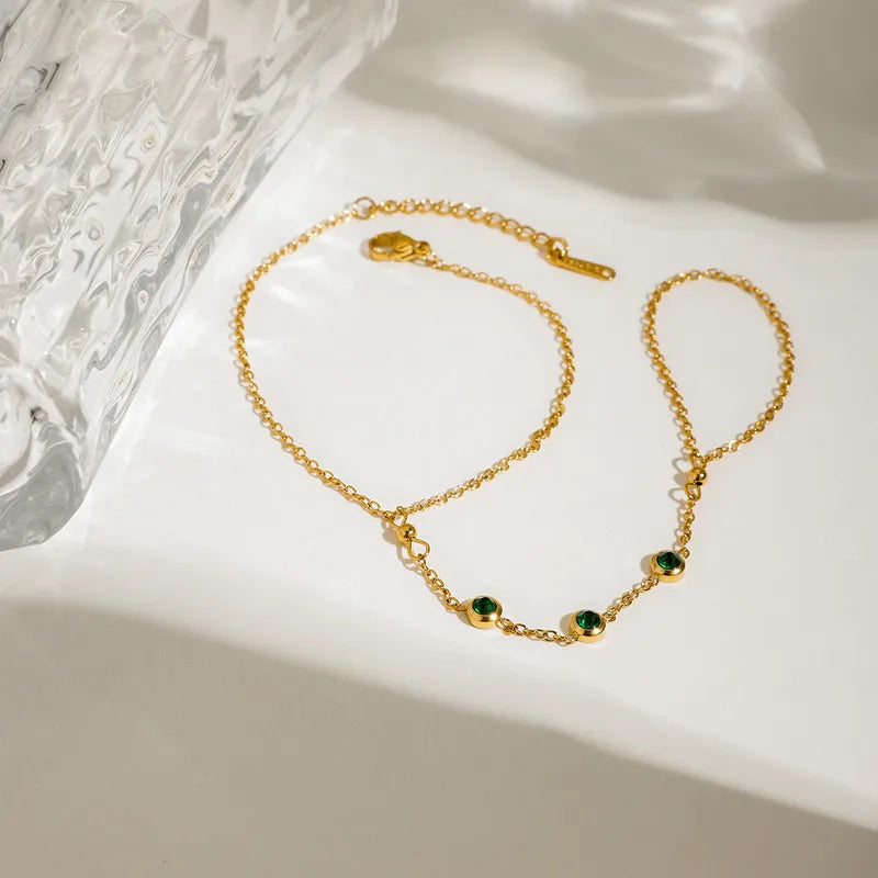 Emerald Dot Cable Chain Bracelet