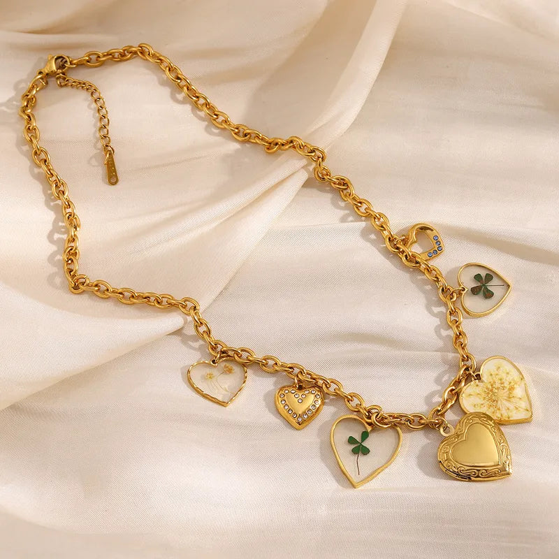 Golden Garden Heart Charm Necklace