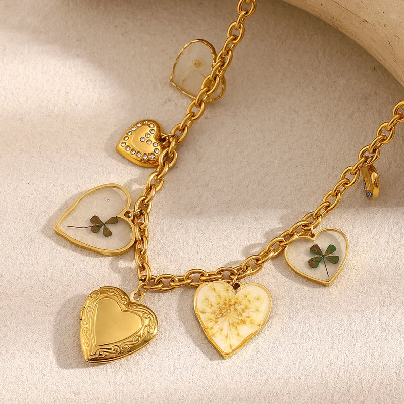 Golden Garden Heart Charm Necklace