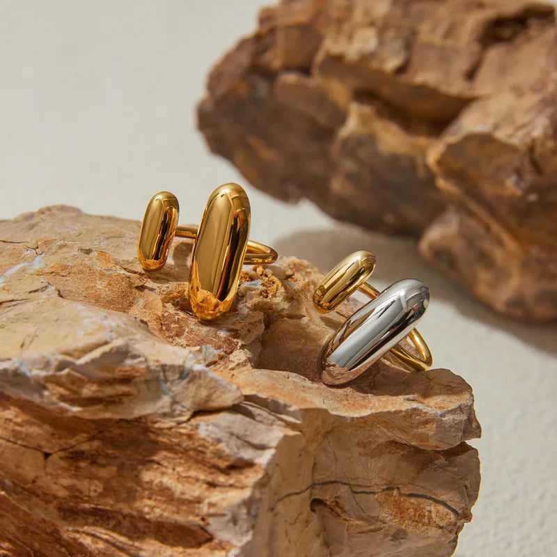 Mixed Metal Geometric Open Ring