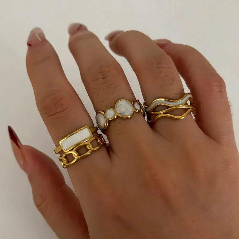 Golden Enamel Ring Trio – Adjustable Set