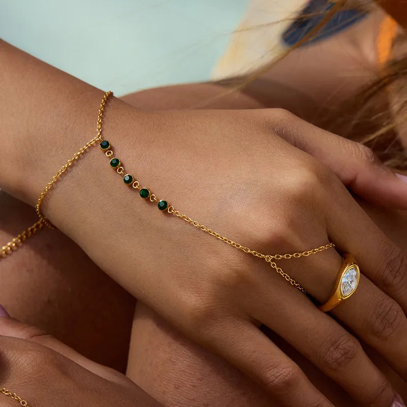 Emerald Dot Cable Chain Bracelet
