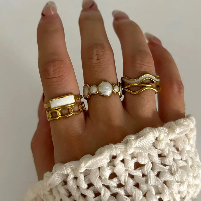 Golden Enamel Ring Trio – Adjustable Set