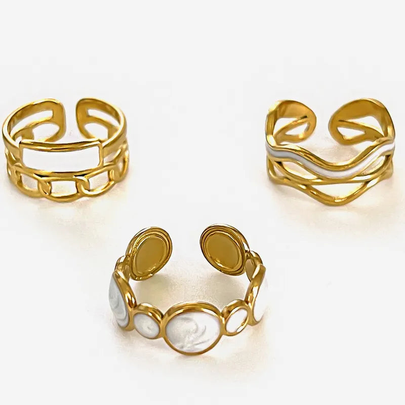 Golden Enamel Ring Trio – Adjustable Set