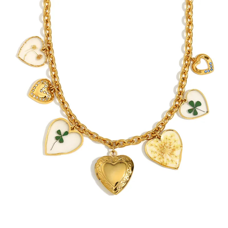 Golden Garden Heart Charm Necklace