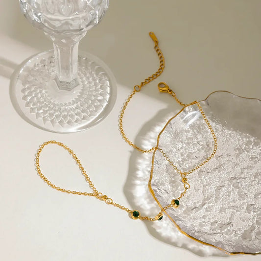 Emerald Dot Cable Chain Bracelet
