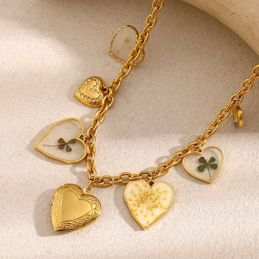 Golden Garden Heart Charm Necklace